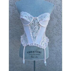 Vintage Pink Underwire Corset-Style Lingerie Top with Garters Coquette Medium